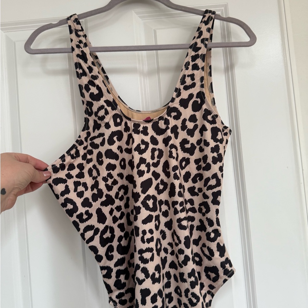 Pink Lily Leopard Print One Piece Asymmetrical Swimsuit Brown Black - Picture 3 of 5